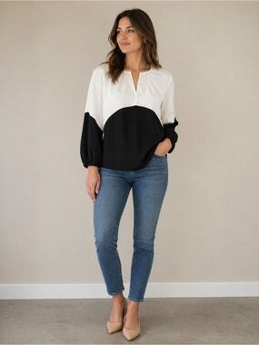 NWT New York & Company Black and White Colorblock Blouse